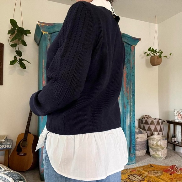 Lea Serein Shanaya sweater shirt navy blue white top - Picture 3 of 3